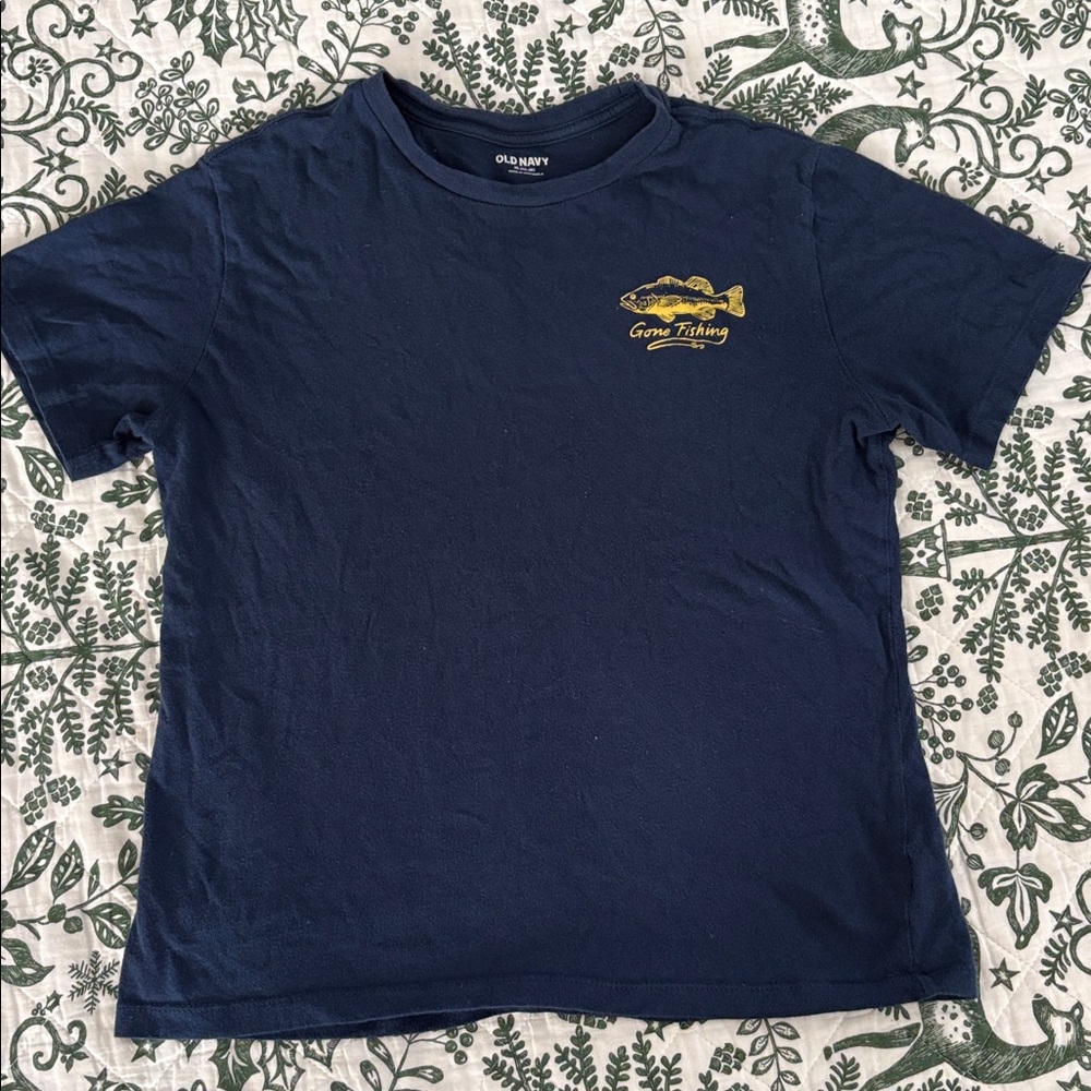 Old Navy Kids 100% Cotton Dark Blue Gone Fishing Short Sleeve Soft Tee XL 14 16